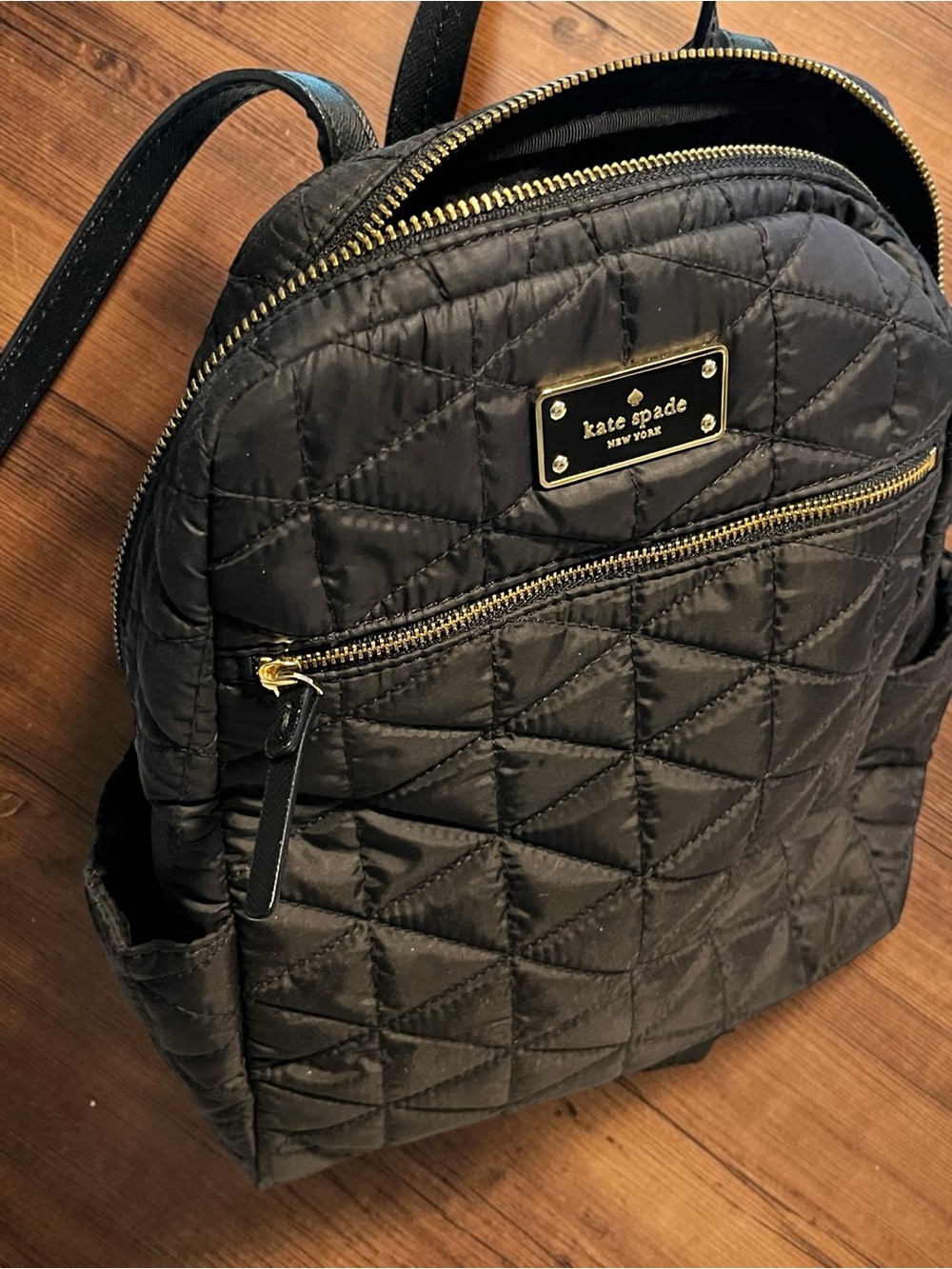 kate spade Quilted Black Backpack with Gold Hardware
